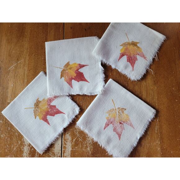 Fall Autumn Leaf Stamped Napkins Set Of 4 - Picture 5 of 12